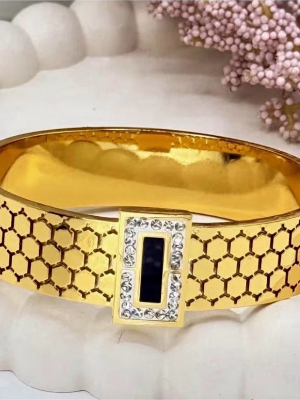 Gold Women's Bracelet with Black Stone Accent